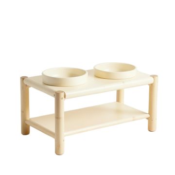Juniper Bluff Pet Feeding Stand With Two Plain Empty Bowls - Cream