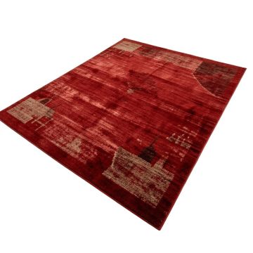 Abstract Power Loom Wool/Polyester Red Area Rug