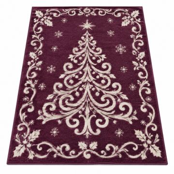 Ockton Scroll Christmas Tree Plum/White Area Rug