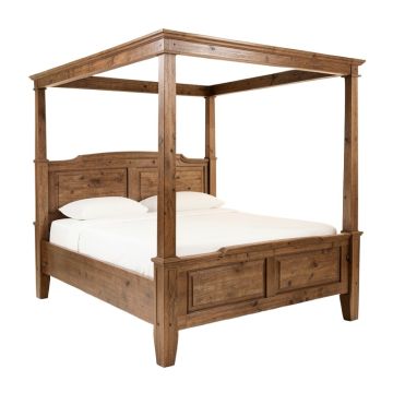 Distressed Wood King Four Poster Bed
