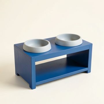 Lake Branch Pet Feeding Stand With Two Plain Empty Bowls - Blue (synthetic illustration; no displayed measurements)