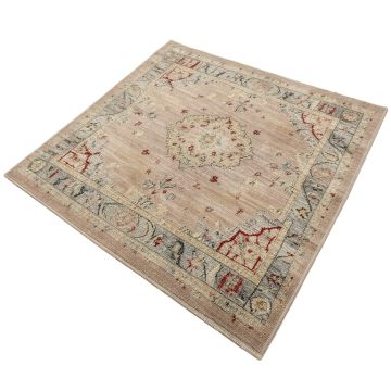 Wais Oriental Machine Made Power Loom Wool/Polyester Beige/Gray/Red Area Rug