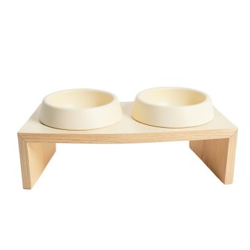 Shore Bridge Pet Feeding Stand With Two Plain Empty Bowls - Cream