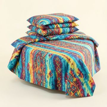 Tribal Tie Dye Effect Art Stripes Aquatic Theme Bohemian Aztec Print Duvet Cover Set (synthetic illustration; no displayed measurements)