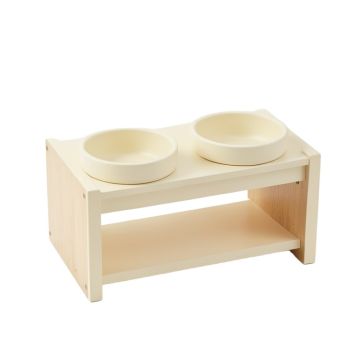 Dune Dale Pet Feeding Stand With Two Plain Empty Bowls - Cream