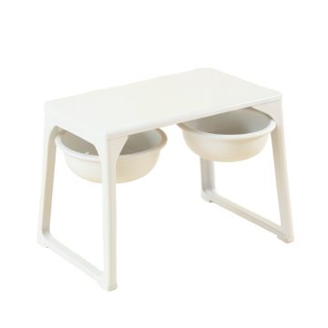 Oak Bluff Pet Feeding Stand With Two Plain Empty Bowls - White
