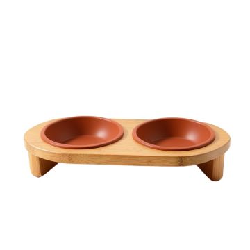 Meadow Dale Pet Feeding Stand With Two Plain Empty Bowls - Terracotta