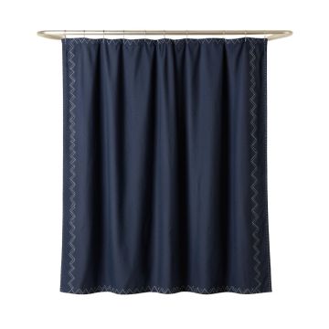 Vale Edge Shower Curtain Hanging Flat From A Plain Rod - Navy