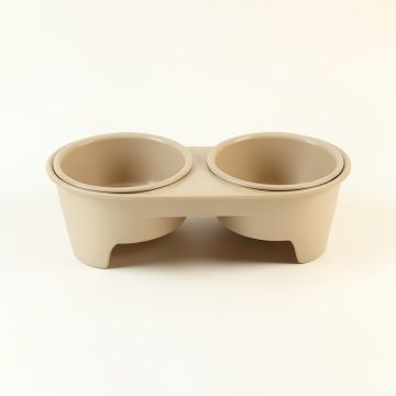Juniper Branch Pet Feeding Stand With Two Plain Empty Bowls - Beige (synthetic illustration; no displayed measurements)