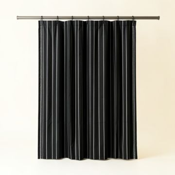 Linden Brook Shower Curtain Hanging Flat From A Plain Rod - Black (synthetic illustration; no displayed measurements)