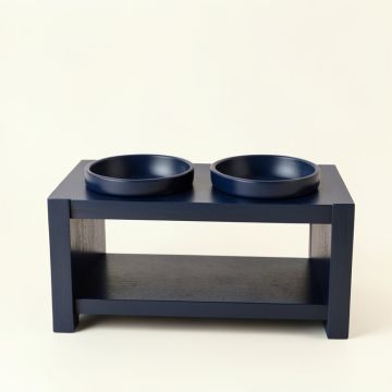 Rowan Branch Pet Feeding Stand With Two Plain Empty Bowls - Navy (synthetic illustration; no displayed measurements)