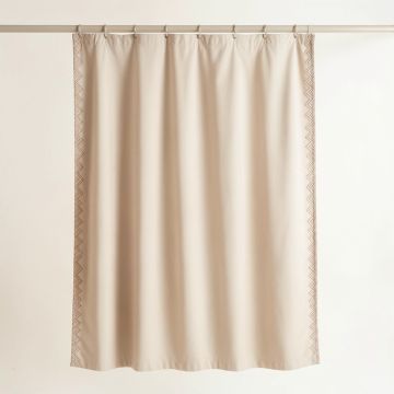Oak Dale Shower Curtain Hanging Flat From A Plain Rod - Beige (synthetic illustration; no displayed measurements)