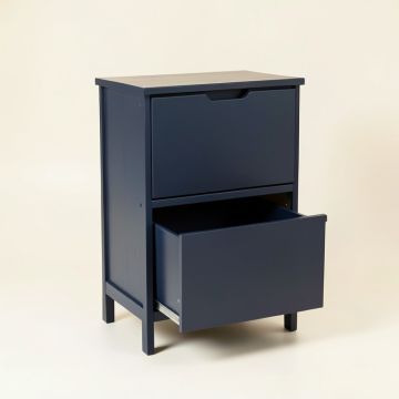Oak Arc Freestanding Pull-Out Hamper Cabinet - Navy (synthetic illustration; no displayed measurements)