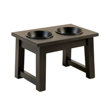 Ridge Edge Pet Feeding Stand With Two Plain Empty Bowls - Black