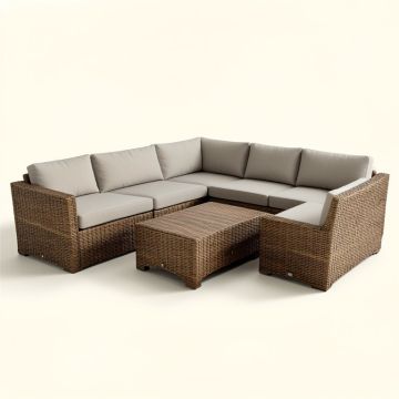 Ulibarri 6 Piece Rattan Sectional Seating Group With Cushions (synthetic illustration; no displayed measurements)
