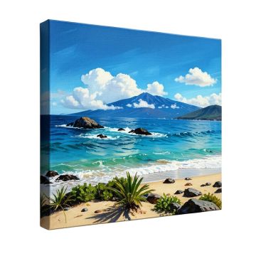 Skyline Series : Honolulu , Hawaii , Usa On Blue Painting Print On Wrapped Canvas