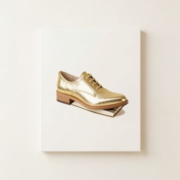 Fashion And Glam Gold Shoe And Fashion Books Shoes - Graphic Art Print (synthetic illustration; no displayed measurements)