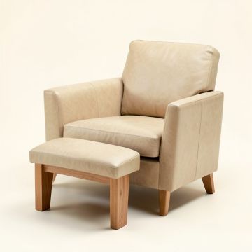 Faux Leather Single Sofa Accent Chair With Ottoman Foot Rest (synthetic illustration; no displayed measurements)