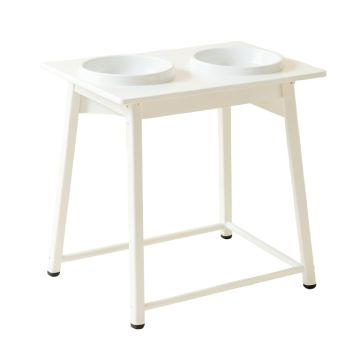 Cove Bridge Pet Feeding Stand With Two Plain Empty Bowls - White