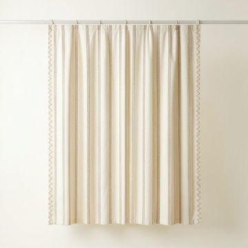 Meadow Dell Shower Curtain Hanging Flat From A Plain Rod - Cream (synthetic illustration; no displayed measurements)