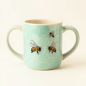 Nempnett Thrubwell Queen Bee Worker Bee And Drone Bee On Mint Hexagons Coffee Mug (synthetic illustration; no displayed measurements)