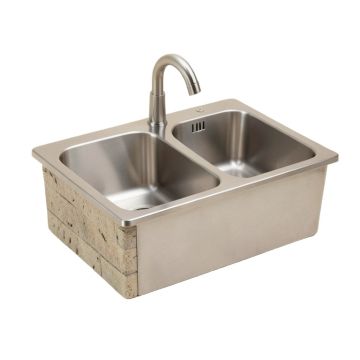 Kohler Tailor Large Double Basin Stainless Steel Sink With Etched Stone Insert