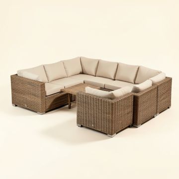 Patio Furniture 9 Pieces Rattan Wicker Sectional Seating Group With Cushions (synthetic illustration; no displayed measurements)