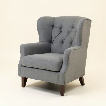 Tufted Cotton Upholstered Wingback Arm Chair In Gray (synthetic illustration; no displayed measurements)