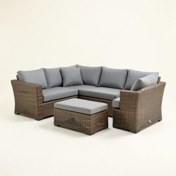 Areswell Outdoor Furniture Conversation Set Warm Gray 7-Piece Rattan Sofa Seating Group (synthetic illustration; no displayed measurements)