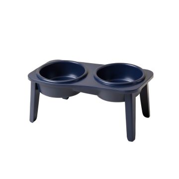 Reed Brook Pet Feeding Stand With Two Plain Empty Bowls - Navy