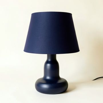 Stone Arc Table Lamp With A Plain Fabric Shade - Navy (synthetic illustration; no displayed measurements)