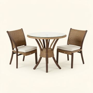Striegel 3-Piece All-Weather Patio Acapulco Bistro Furniture Set W/ Rope , Glass Top Table (synthetic illustration; no displayed measurements)