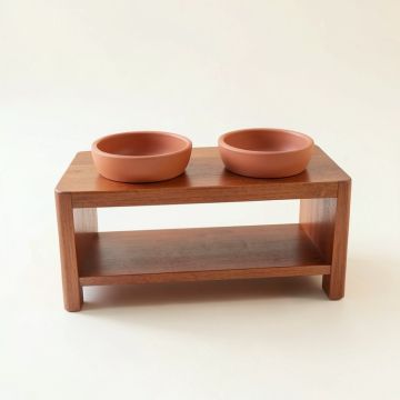Shore Dell Pet Feeding Stand With Two Plain Empty Bowls - Terracotta (synthetic illustration; no displayed measurements)