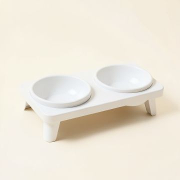 Field Brook Pet Feeding Stand With Two Plain Empty Bowls - White (synthetic illustration; no displayed measurements)