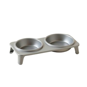 Olive Bridge Pet Feeding Stand With Two Plain Empty Bowls - Gray