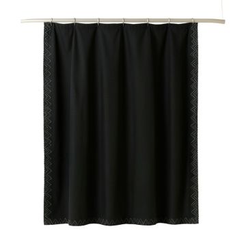 Laurel Dell Shower Curtain Hanging Flat From A Plain Rod - Black