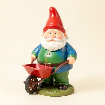 Kinslee Gnome With Wheel Barrow Solar Statue (synthetic illustration; no displayed measurements)