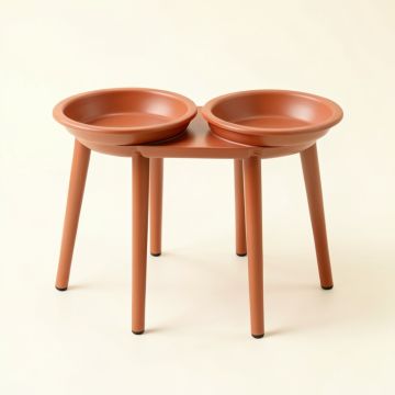 Birch Crest Pet Feeding Stand With Two Plain Empty Bowls - Terracotta (synthetic illustration; no displayed measurements)