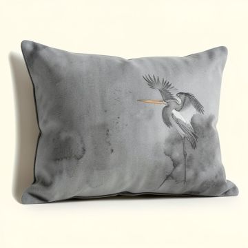 Goncalo Heron Watercolor Decorative Indoor/Outdoor Lumbar Pillow (synthetic illustration; no displayed measurements)