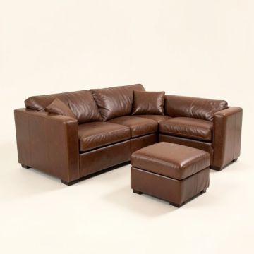Sartain 112 '' Wide Faux Leather Reversible Sofa & Chaise With Ottoman (synthetic illustration; no displayed measurements)