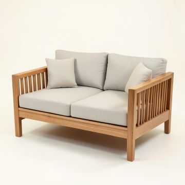 Galvan 56.94 '' Wide Teak Patio Sofa With Cushions (synthetic illustration; no displayed measurements)