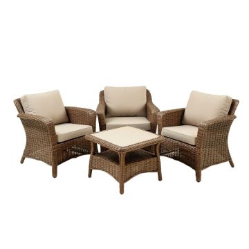 Ebern Designs 3Pcs Rattan Patio Conversation Set Outdoor Furniture Set W/ Table Cushion