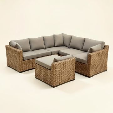 Natoli 7 Piece Rattan Sectional Seating Group With Cushions (synthetic illustration; no displayed measurements)