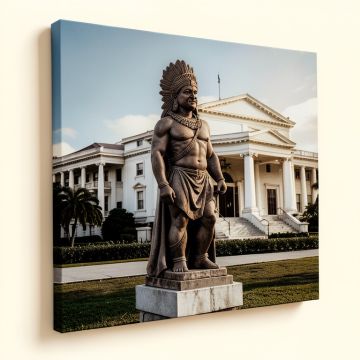 Statue Of King Kamehameha In Front Of A Government Building (synthetic illustration; no displayed measurements)