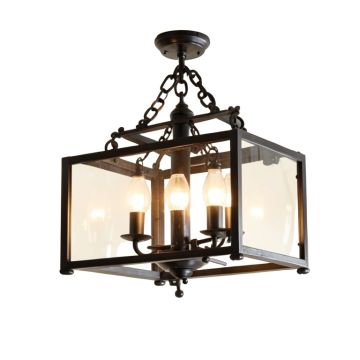 Ellenton 4 - Light Shaded Rectangle Chandelier With Wrought Iron Accents