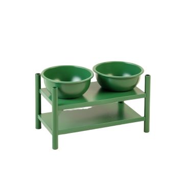 Cove Bend Pet Feeding Stand With Two Plain Empty Bowls - Green