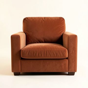 Aspen Brook Upholstered Armchair - Terracotta (synthetic illustration; no displayed measurements)