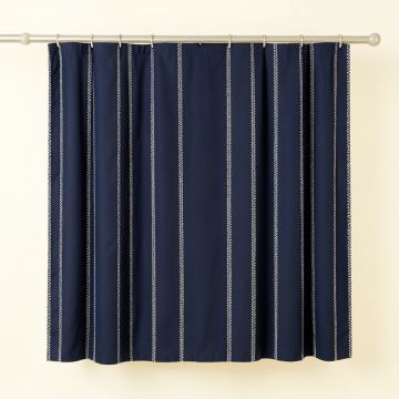 Stone Crossing Shower Curtain Hanging Flat From A Plain Rod - Navy (synthetic illustration; no displayed measurements)