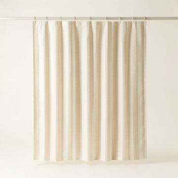 Cove Bend Shower Curtain Hanging Flat From A Plain Rod - Ivory (synthetic illustration; no displayed measurements)