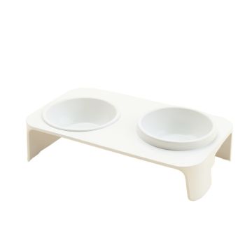 Stone Branch Pet Feeding Stand With Two Plain Empty Bowls - White